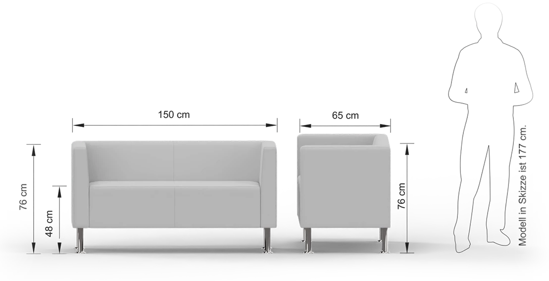 Abmessungen Loungesofa, Sofa (2-Sitzer) Cube-Model-M