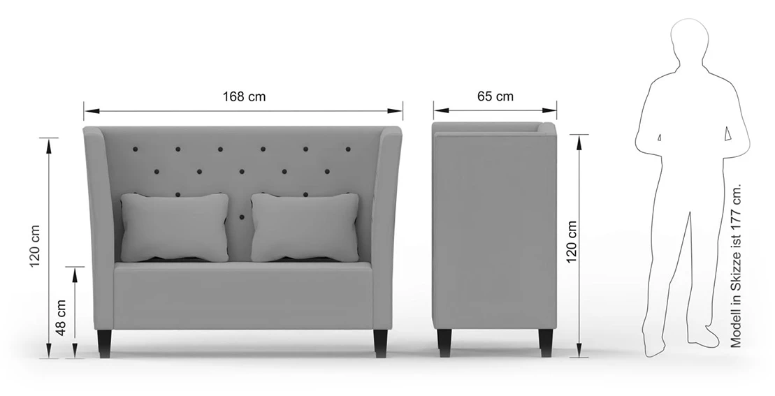 Abmessungen Akustiksofa (2-Sitzer) High Elegance